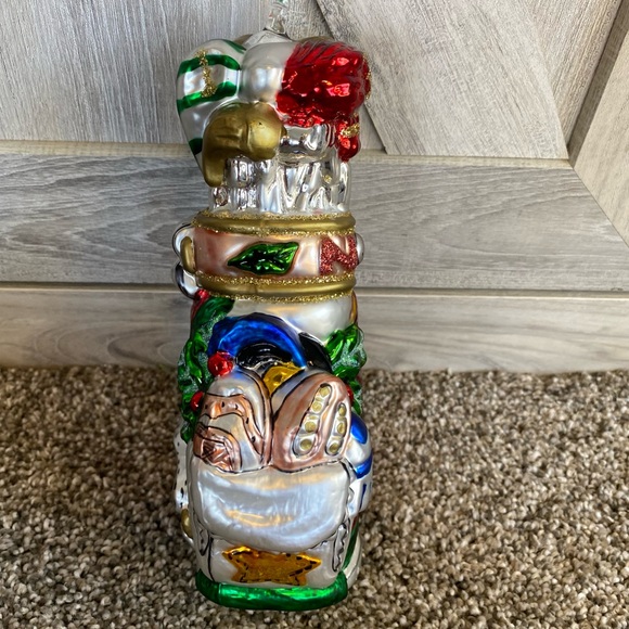 Large Hand Blown Glass Golf Bag Christmas Tree Ornament Crystals Golfer Noel - Picture 2 of 9
